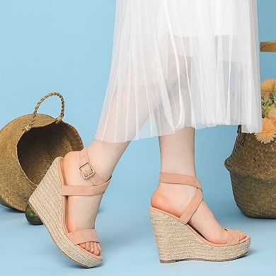 Platform Open Toe Crisscross Espadrille Heel Wedge Sandals for Women