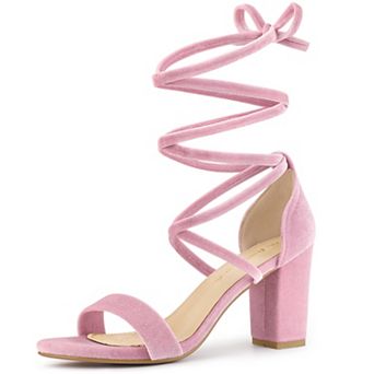 Women's Faux Velvet Lace Up Chunky Heel Strappy Sandals