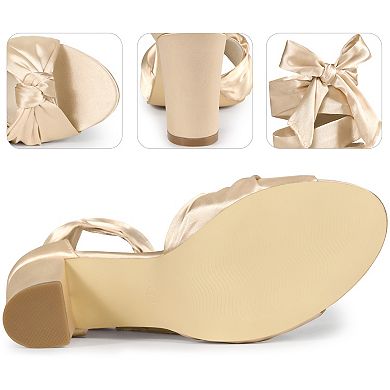 Satin Open Toe Lace Up Block Heels Sandals for Women