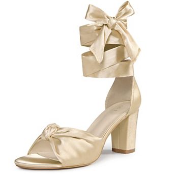 Satin Open Toe Lace Up Block Heels Sandals for Women