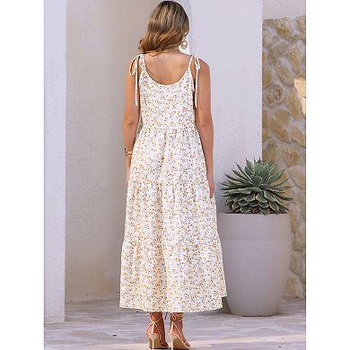 Women's Floral Tie Shoulder Summer Maxi Dress Boho Sleeveless Casual Dresses