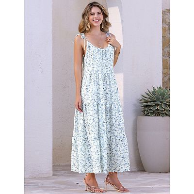Women's Floral Tie Shoulder Summer Maxi Dress Boho Sleeveless Casual Dresses