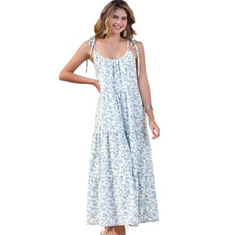 Women's Floral Tie Shoulder Summer Maxi Dress Boho Sleeveless Casual Dresses