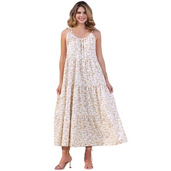 Women's Floral Tie Shoulder Summer Maxi Dress Boho Sleeveless Casual Dresses