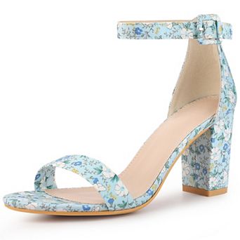 Women's Floral Print Open Toe Block High Heels Summer Sandals