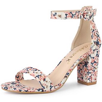 Women's Floral Print Open Toe Block High Heels Summer Sandals