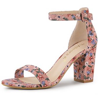 Women's Floral Print Open Toe Block High Heels Summer Sandals