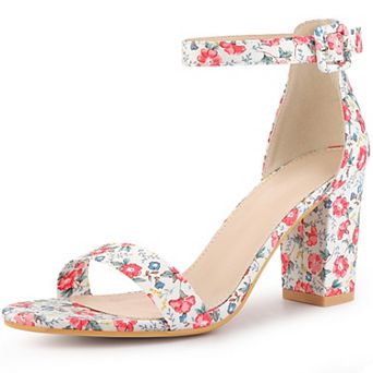 Women's Floral Print Open Toe Block High Heels Summer Sandals
