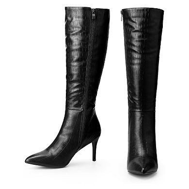 Stone Pattern Stiletto Heels Knee High Boots for Women