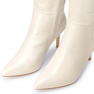 Stone Pattern Stiletto Heels Knee High Boots for Women