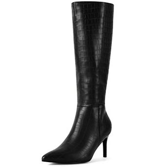Stone Pattern Stiletto Heels Knee High Boots for Women