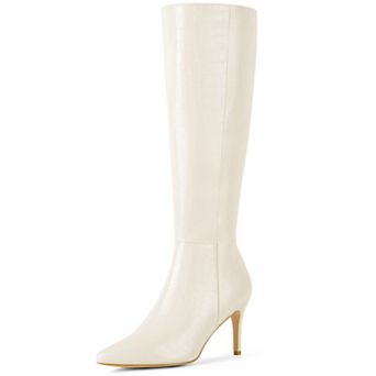 Stone Pattern Stiletto Heels Knee High Boots for Women