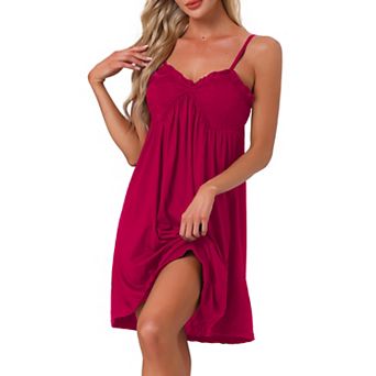 Womens Lingerie Lace Sleeveless Soft Nightgown V Neck Chemise Loungewear