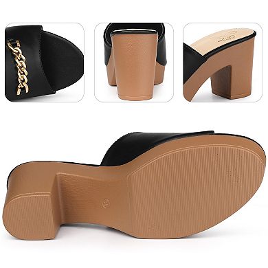 Open Toe Platform Block Heel Slides Sandals for Women