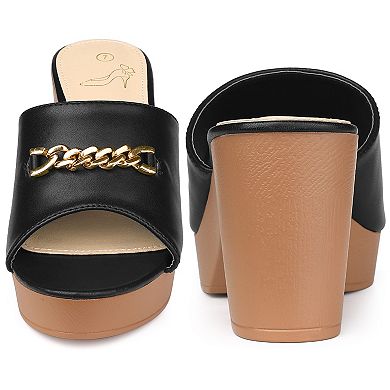 Open Toe Platform Block Heel Slides Sandals for Women
