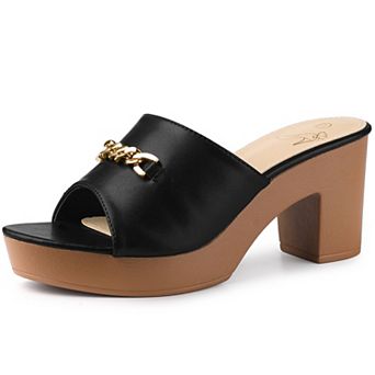 Open Toe Platform Block Heel Slides Sandals for Women