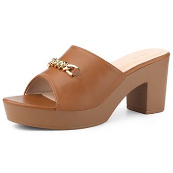 Open Toe Platform Block Heel Slides Sandals for Women