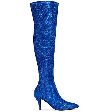 Women's Glitter Pointed Toe Stiletto Heel Over the Knee Thigh High Boots