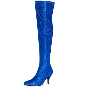 Women's Glitter Pointed Toe Stiletto Heel Over the Knee Thigh High Boots