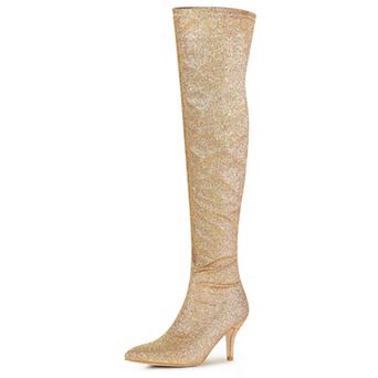 Women's Glitter Pointed Toe Stiletto Heel Over the Knee Thigh High Boots