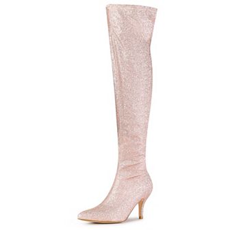 Women's Glitter Pointed Toe Stiletto Heel Over the Knee Thigh High Boots