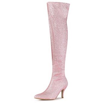 Women's Glitter Pointed Toe Stiletto Heel Over the Knee Thigh High Boots