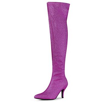 Women's Glitter Pointed Toe Stiletto Heel Over the Knee Thigh High Boots