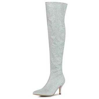 Women's Glitter Pointed Toe Stiletto Heel Over the Knee Thigh High Boots