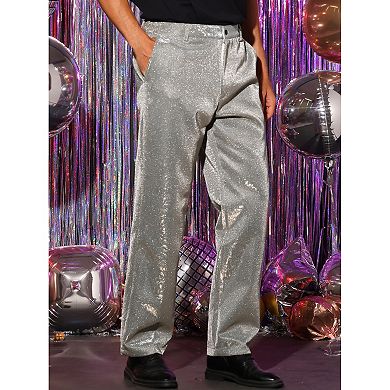 Glitter Pants for Men's Disco Party Dance Sparkle Shiny Slacks Trouser