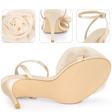 Flower Heels Satin Stiletto High Heel Sandals for Women