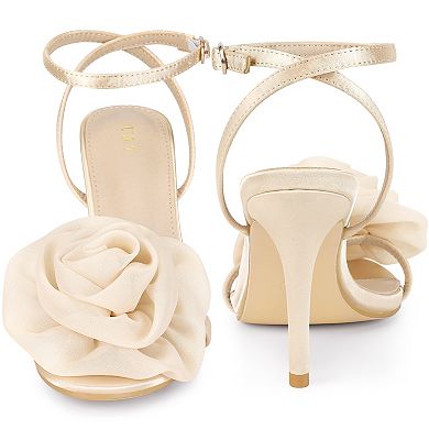 Flower Heels Satin Stiletto High Heel Sandals for Women