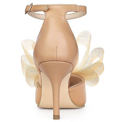 Women's Bow Tie Ankle Strap Stiletto High Heels Pumps