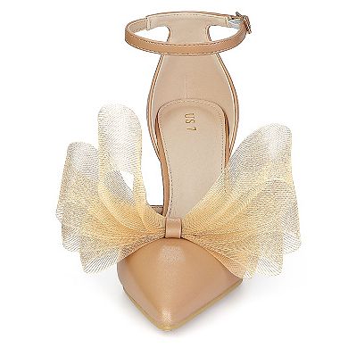 Women's Bow Tie Ankle Strap Stiletto High Heels Pumps