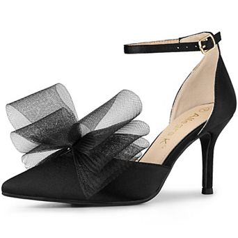 Women's Bow Tie Ankle Strap Stiletto High Heels Pumps