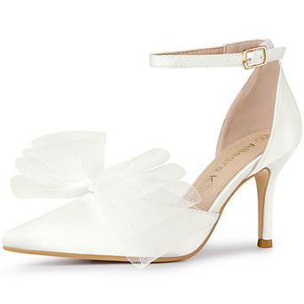 Women's Bow Tie Ankle Strap Stiletto High Heels Pumps