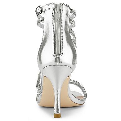 Women's Ankle Strap Rhinestone Stiletto Heeled Sandals
