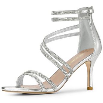 Women's Ankle Strap Rhinestone Stiletto Heeled Sandals