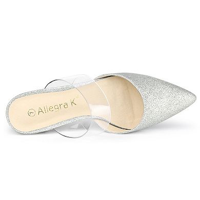 Women's Glitter Clear Ankle Strap Flat Mules