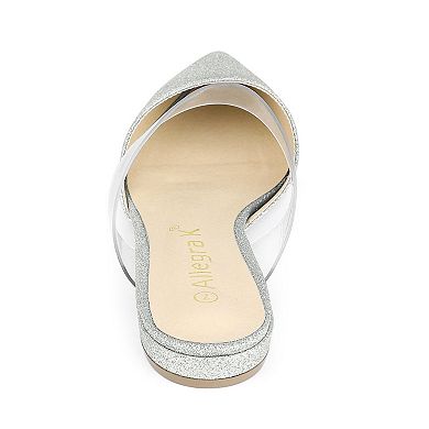 Women's Glitter Clear Ankle Strap Flat Mules