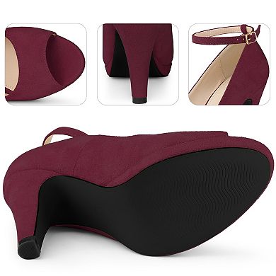 Platform Peep Toe Ankle Strap Stiletto Heel Dress Pumps Shoes for Women