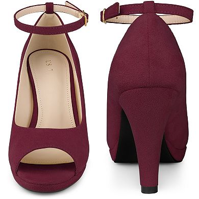 Platform Peep Toe Ankle Strap Stiletto Heel Dress Pumps Shoes for Women