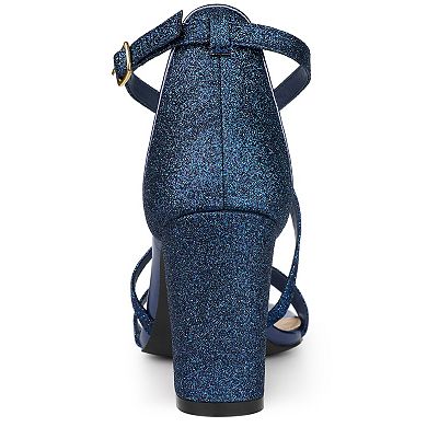 Women's Glitter Crisscross Strap Block Heels Sandals