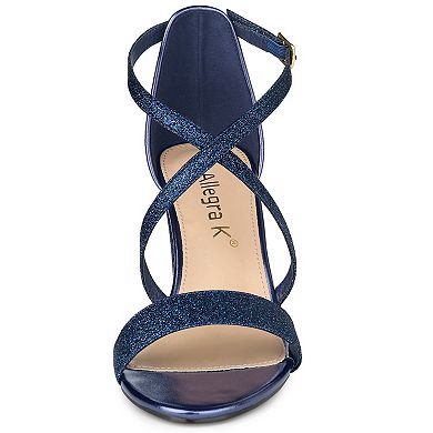 Women's Glitter Crisscross Strap Block Heels Sandals