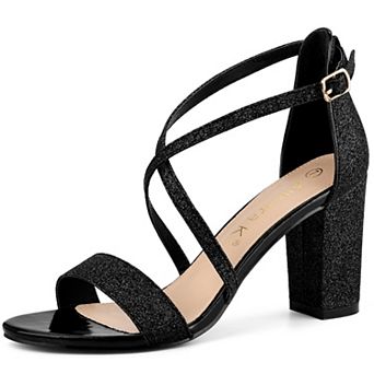 Women's Glitter Crisscross Strap Block Heels Sandals