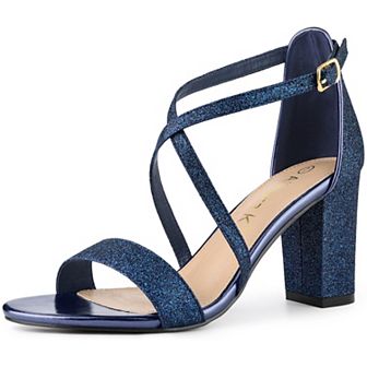 Women's Glitter Crisscross Strap Block Heels Sandals