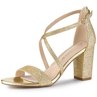 Women's Glitter Crisscross Strap Block Heels Sandals