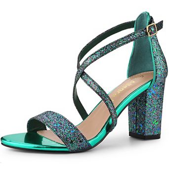 Women's Glitter Crisscross Strap Block Heels Sandals