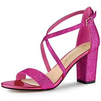 Women's Glitter Crisscross Strap Block Heels Sandals