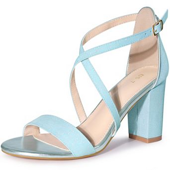 Women's Glitter Crisscross Strap Block Heels Sandals