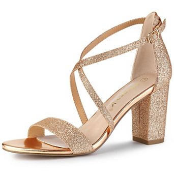 Women's Glitter Crisscross Strap Block Heels Sandals